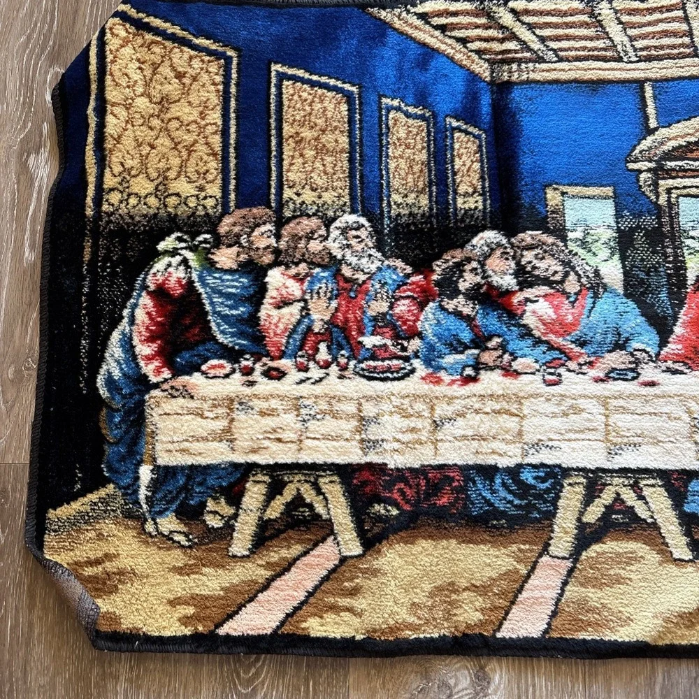 Vtg Jesus Last Supper Rug Tapestry Plush Wall Hanging Decor 38.75x19.5
